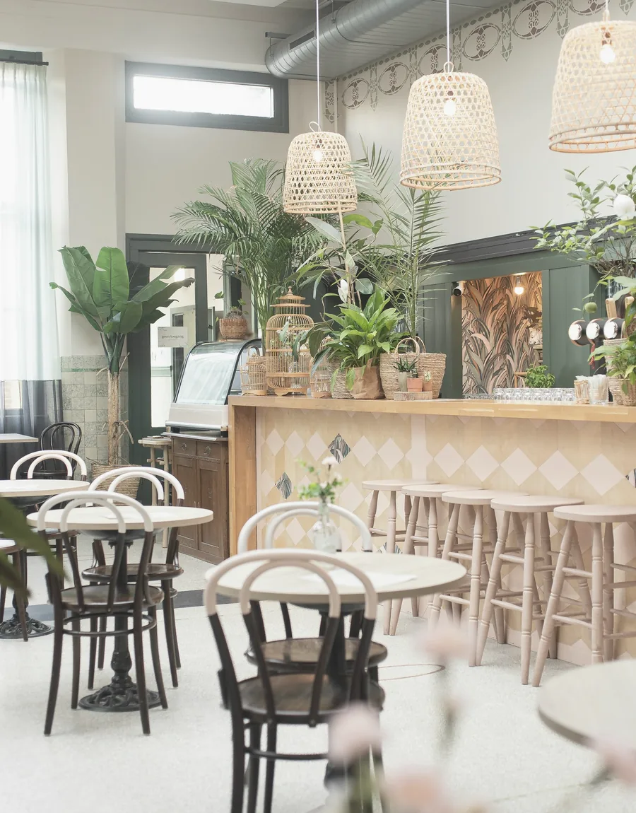 Retail interior with shelving and display lighting
